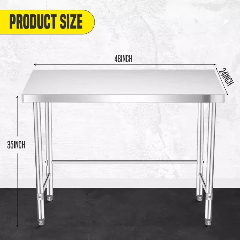 Table en acier inoxydable, plan de travail de cuisine de restaurant en acier inoxydable avec base ouverte