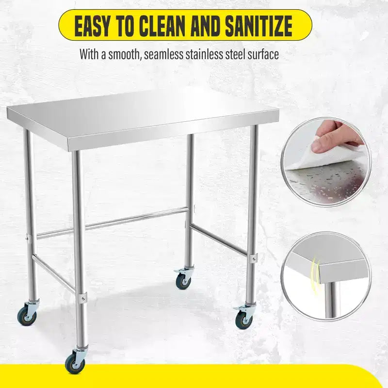 Table en acier inoxydable, plan de travail de cuisine de restaurant en acier inoxydable avec base ouverte