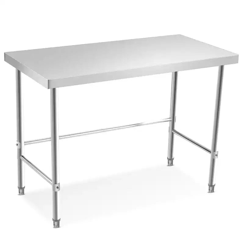 Table en acier inoxydable, plan de travail de cuisine de restaurant en acier inoxydable avec base ouverte