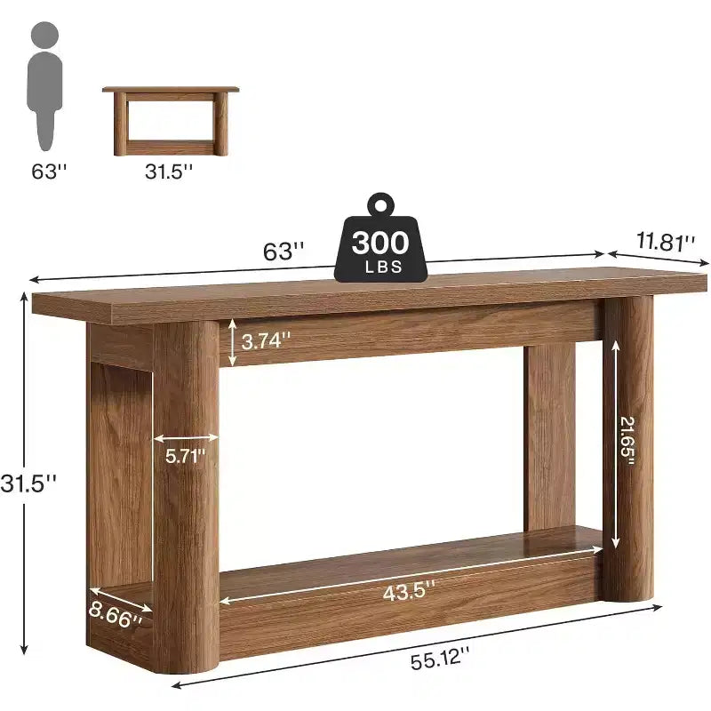 63 Table console de ferme, table de canapé étroite et longue derrière le canapé, meuble d'entrée de rangement à 2 niveaux pour le salon