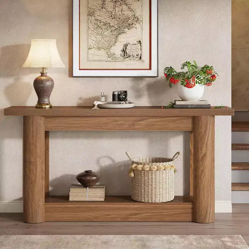 63 Table console de ferme, table de canapé étroite et longue derrière le canapé, meuble d'entrée de rangement à 2 niveaux pour le salon