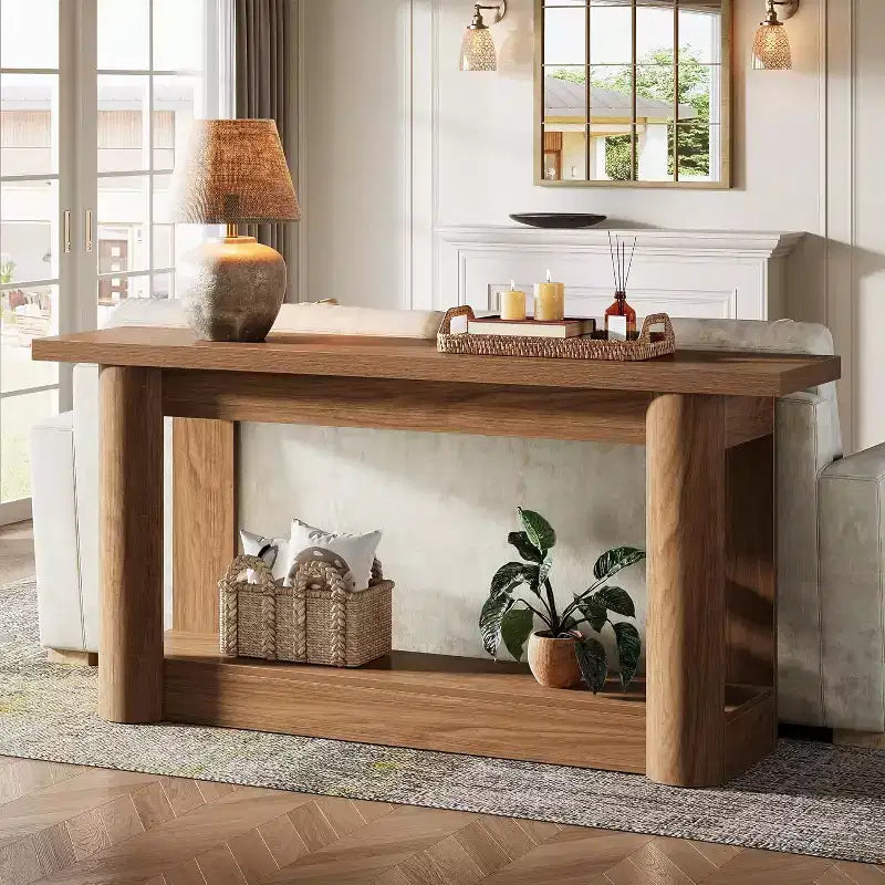 63 Table console de ferme, table de canapé étroite et longue derrière le canapé, meuble d'entrée de rangement à 2 niveaux pour le salon