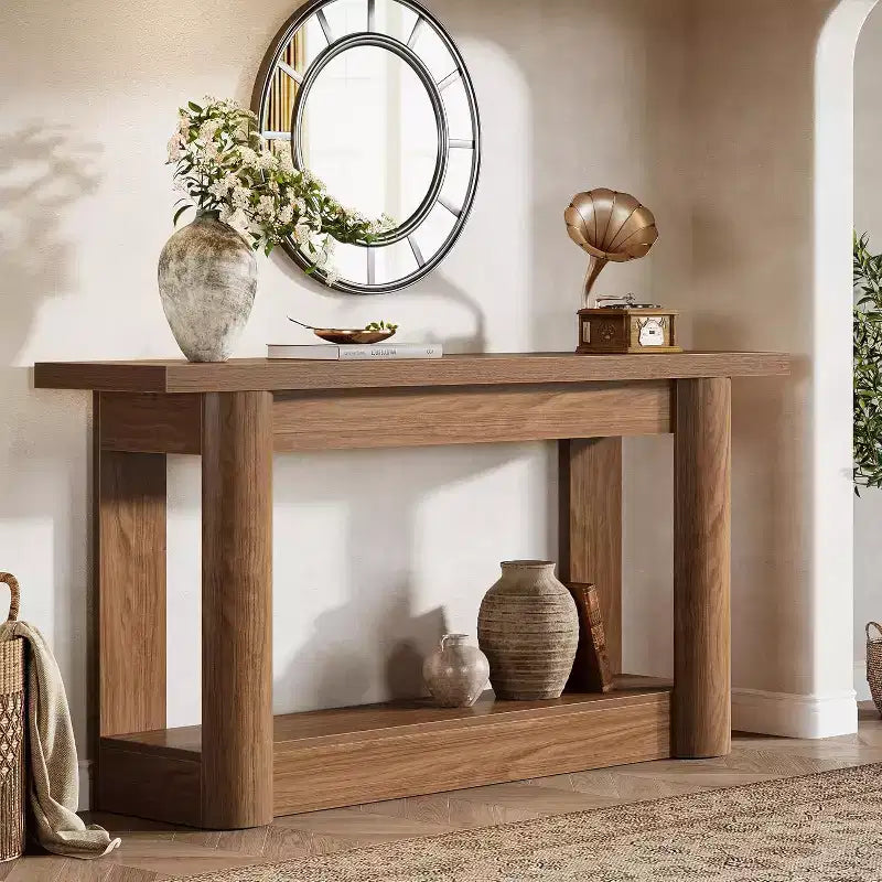 63 Table console de ferme, table de canapé étroite et longue derrière le canapé, meuble d'entrée de rangement à 2 niveaux pour le salon