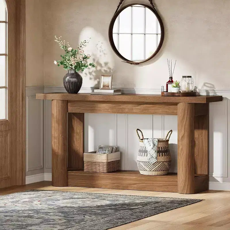 63 Table console de ferme, table de canapé étroite et longue derrière le canapé, meuble d'entrée de rangement à 2 niveaux pour le salon