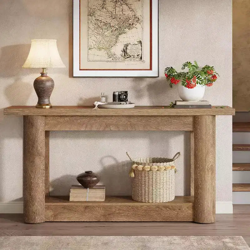 63 Table console de ferme, table de canapé étroite et longue derrière le canapé, meuble d'entrée de rangement à 2 niveaux pour le salon