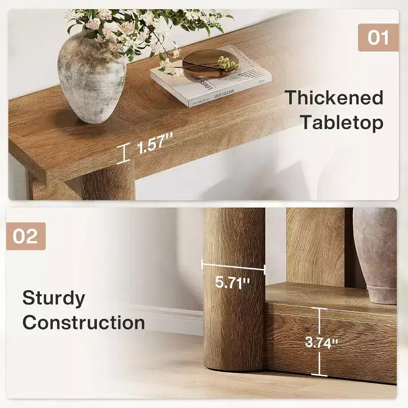 63 Table console de ferme, table de canapé étroite et longue derrière le canapé, meuble d'entrée de rangement à 2 niveaux pour le salon