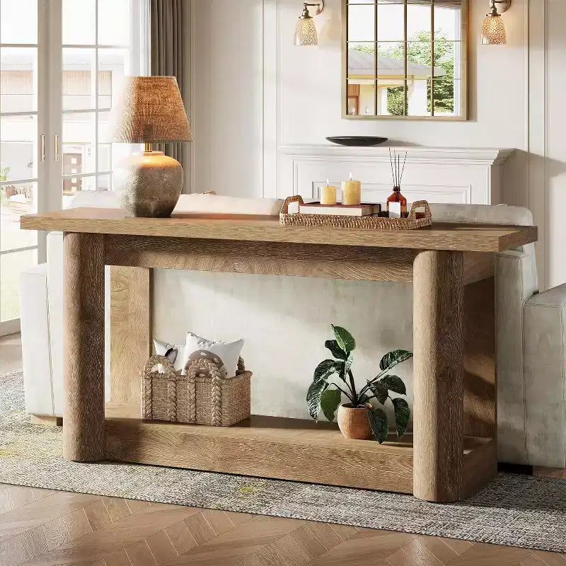 63 Table console de ferme, table de canapé étroite et longue derrière le canapé, meuble d'entrée de rangement à 2 niveaux pour le salon