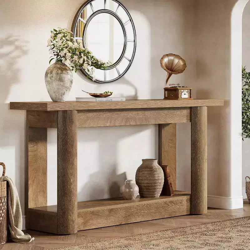 63 Table console de ferme, table de canapé étroite et longue derrière le canapé, meuble d'entrée de rangement à 2 niveaux pour le salon