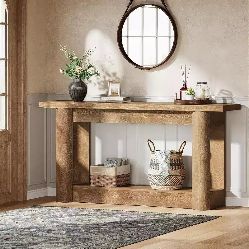 63 Table console de ferme, table de canapé étroite et longue derrière le canapé, meuble d'entrée de rangement à 2 niveaux pour le salon