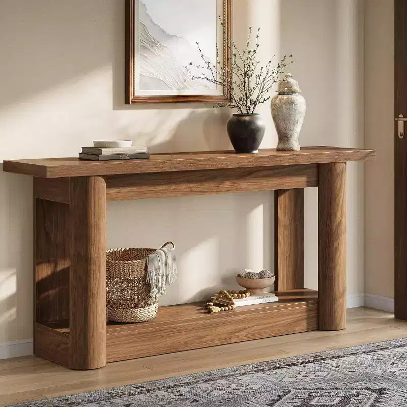 63 Table console de ferme, table de canapé étroite et longue derrière le canapé, meuble d'entrée de rangement à 2 niveaux pour le salon