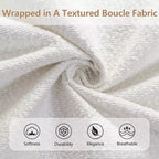 Lit moderne Vira en hévéa avec tête de lit capitonnée en tissu bouclette et oreilles