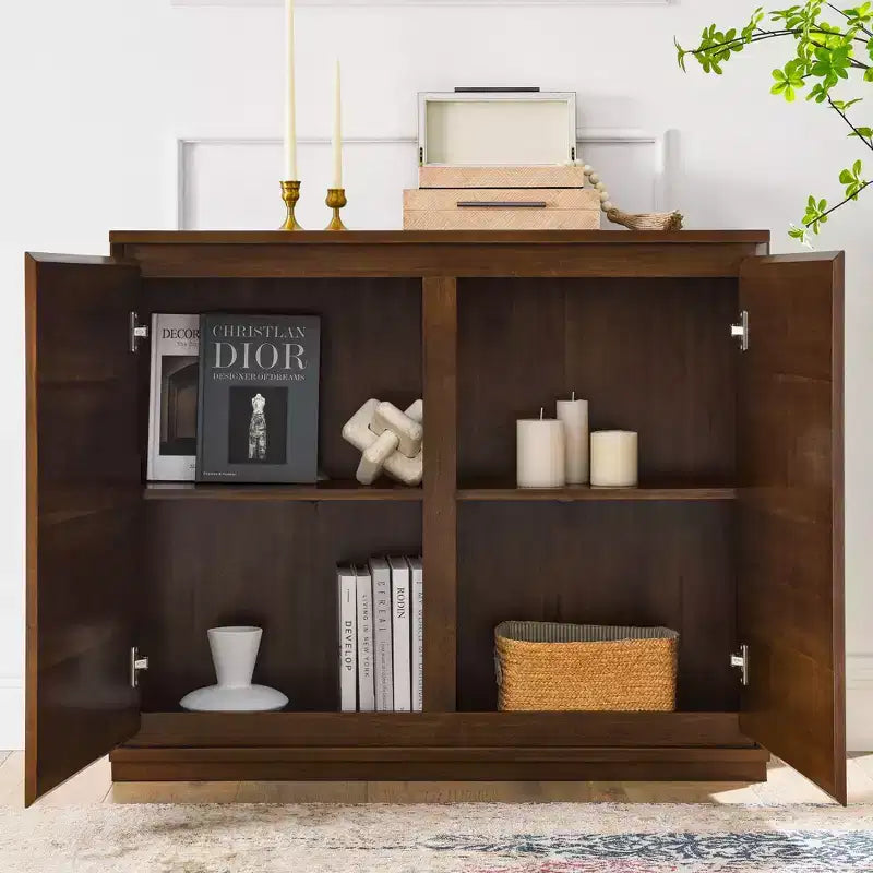 Buffet moderne Suches 2 portes au fini grain de bois avec trous de sortie de câbles