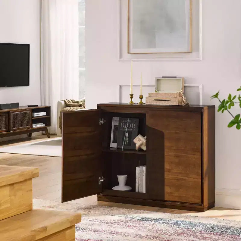 Buffet moderne Suches 2 portes au fini grain de bois avec trous de sortie de câbles