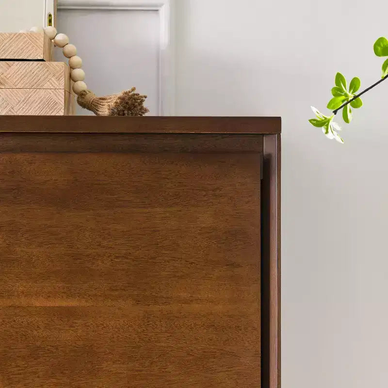 Buffet moderne Suches 2 portes au fini grain de bois avec trous de sortie de câbles