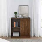 Bahut Guill style Mid-Century avec grain de bois et 2 portes coulissantes