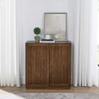 Bahut Guill style Mid-Century avec grain de bois et 2 portes coulissantes