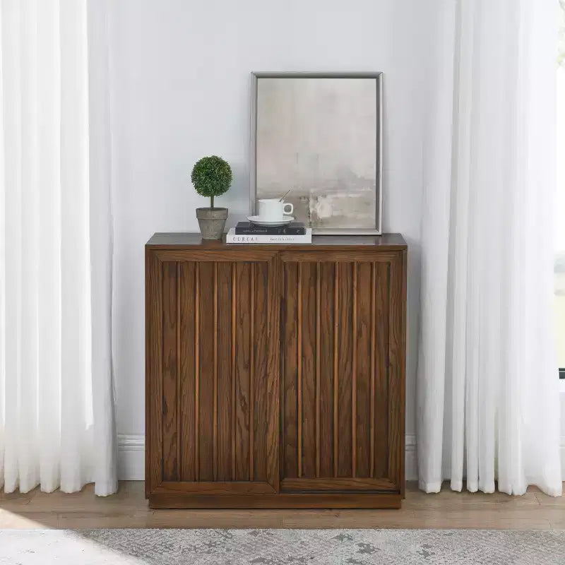 Bahut Guill style Mid-Century avec grain de bois et 2 portes coulissantes