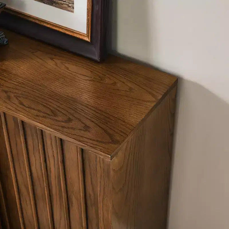 Bahut Guill style Mid-Century avec grain de bois et 2 portes coulissantes