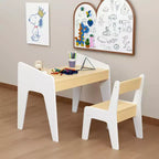 Table pour enfants avec une chaise, table d'étude en bois pour enfants, meubles pour enfants de 2 à 8 ans, blanc+naturel
