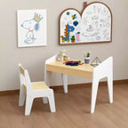 Table pour enfants avec une chaise, table d'étude en bois pour enfants, meubles pour enfants de 2 à 8 ans, blanc+naturel