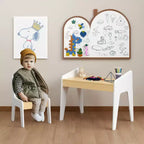 Table pour enfants avec une chaise, table d'étude en bois pour enfants, meubles pour enfants de 2 à 8 ans, blanc+naturel