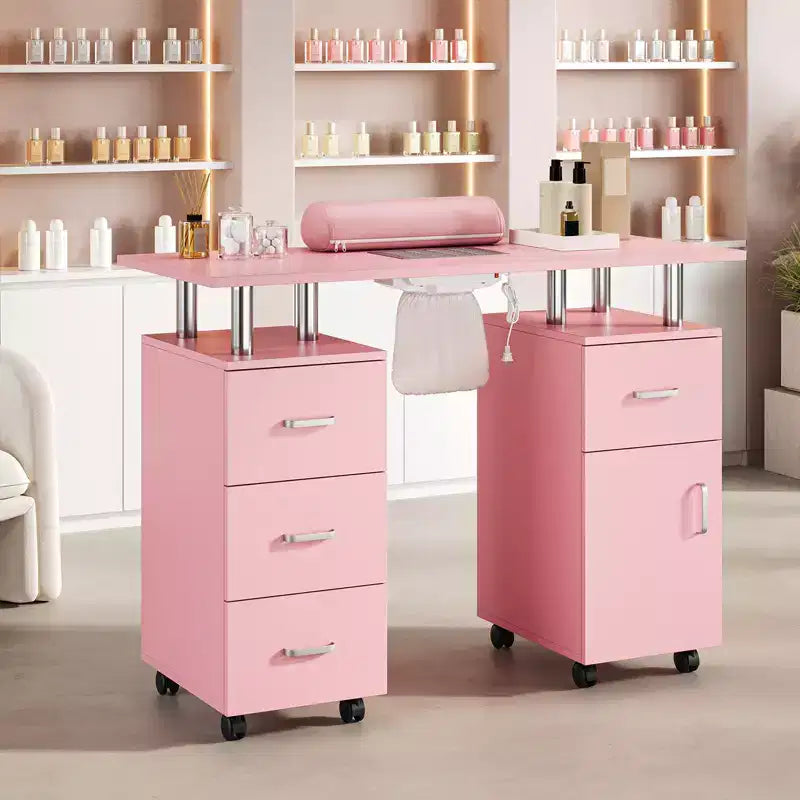 Poste de travail pour manucure avec aérateur électrique, roulettes blocables, repose-poignet, tiroirs et meuble de rangement pour salon de beauté et spa
