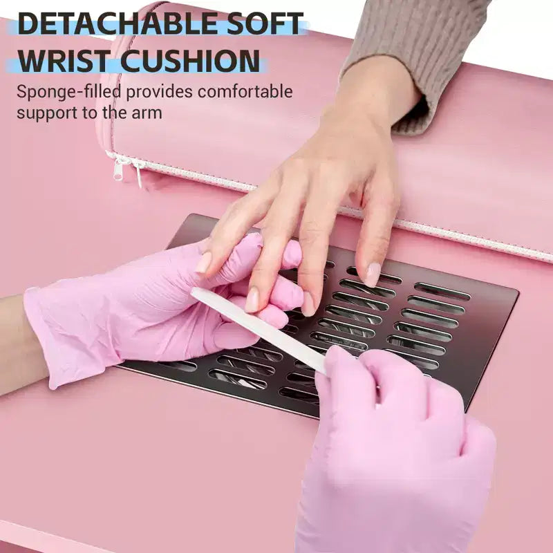 Poste de travail pour manucure avec aérateur électrique, roulettes blocables, repose-poignet, tiroirs et meuble de rangement pour salon de beauté et spa