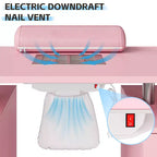 Poste de travail pour manucure avec aérateur électrique, roulettes blocables, repose-poignet, tiroirs et meuble de rangement pour salon de beauté et spa
