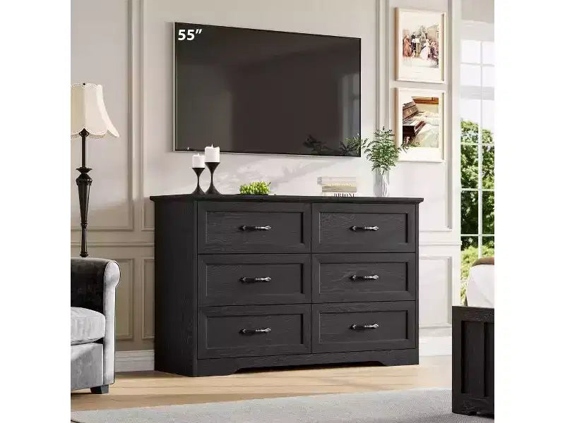 Commode 6 tiroirs pour Chambre, Commode à tiroirs, Commode en bois moderne de style rustique, Commode de rangement