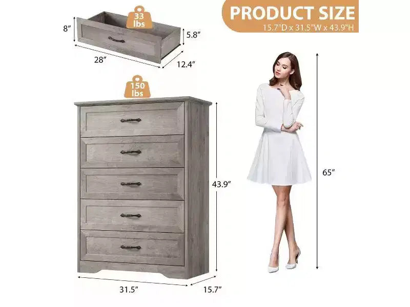 Commode 6 tiroirs pour Chambre, Commode à tiroirs, Commode en bois moderne de style rustique, Commode de rangement