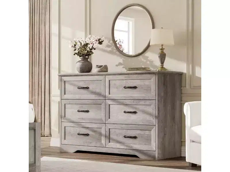 Commode 6 tiroirs pour Chambre, Commode à tiroirs, Commode en bois moderne de style rustique, Commode de rangement