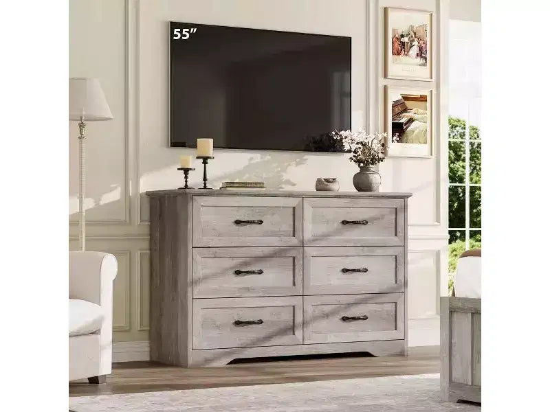 Commode 6 tiroirs pour Chambre, Commode à tiroirs, Commode en bois moderne de style rustique, Commode de rangement