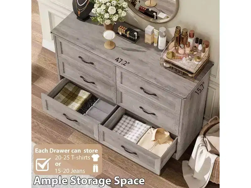 Commode 6 tiroirs pour Chambre, Commode à tiroirs, Commode en bois moderne de style rustique, Commode de rangement