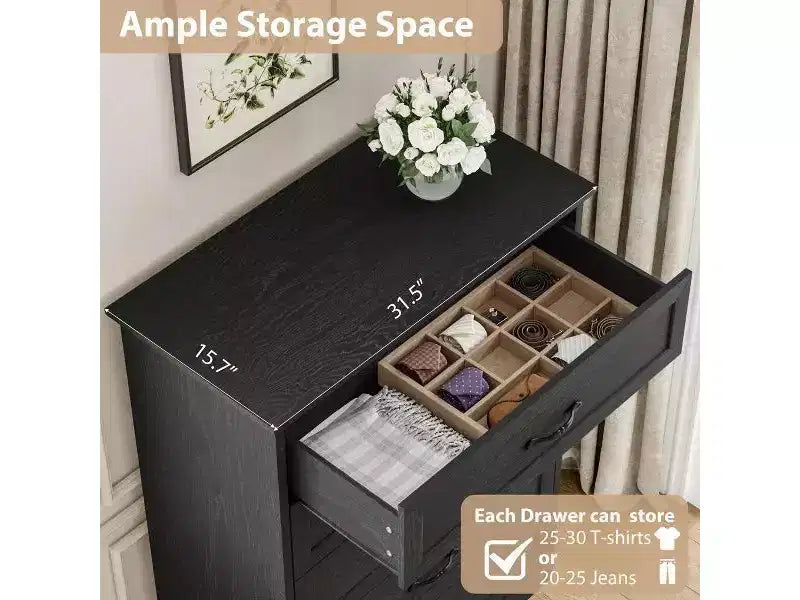 Commode 6 tiroirs pour Chambre, Commode à tiroirs, Commode en bois moderne de style rustique, Commode de rangement