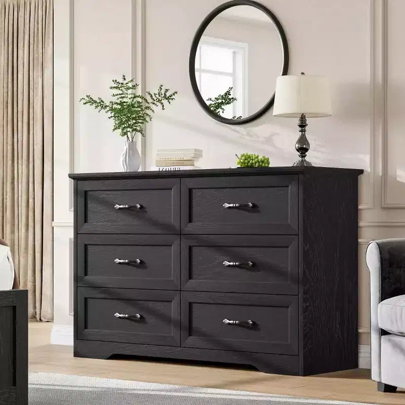 Commode 6 tiroirs pour Chambre, Commode à tiroirs, Commode en bois moderne de style rustique, Commode de rangement