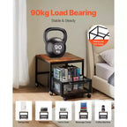Meuble Support pour Mini Réfrigérateur avec Rangement, Table pour Mini Réfrigérateur de 90 kg avec Chariot de Rangement Mobile et Roues Pivotantes, Support pour Réfrigérateur à Boissons, Marron Clair