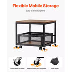 Meuble Support pour Mini Réfrigérateur avec Rangement, Table pour Mini Réfrigérateur de 90 kg avec Chariot de Rangement Mobile et Roues Pivotantes, Support pour Réfrigérateur à Boissons, Marron Clair