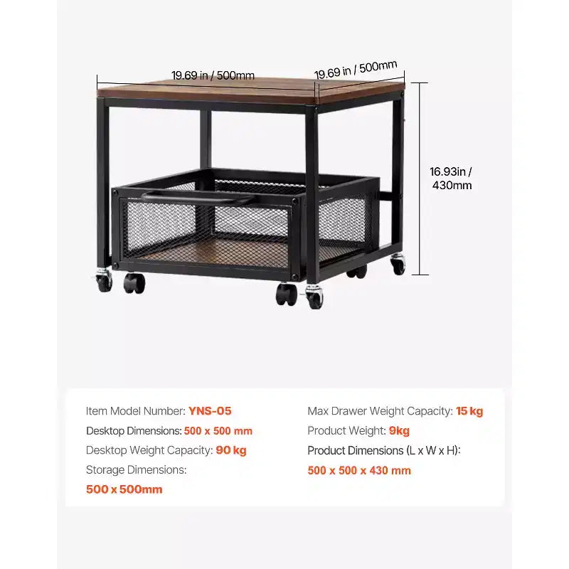 Meuble Support pour Mini Réfrigérateur avec Rangement, Table pour Mini Réfrigérateur de 90 kg avec Chariot de Rangement Mobile et Roues Pivotantes, Support pour Réfrigérateur à Boissons, Marron Clair