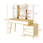 Coiffeuse Maquillage - avec Miroir et Lumières, 7 Tiroirs, avec Tabouret pour Chambre (Blanc)