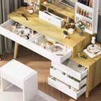 Coiffeuse Maquillage - avec Miroir et Lumières, 7 Tiroirs, avec Tabouret pour Chambre (Blanc)