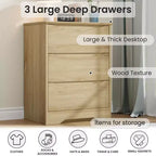 Commode à 3 tiroirs pour chambre à coucher, commode en bois de 75 cm de haut, petite commode de chevet, organisateur de rangement de vêtements pour chambre à coucher, couloir