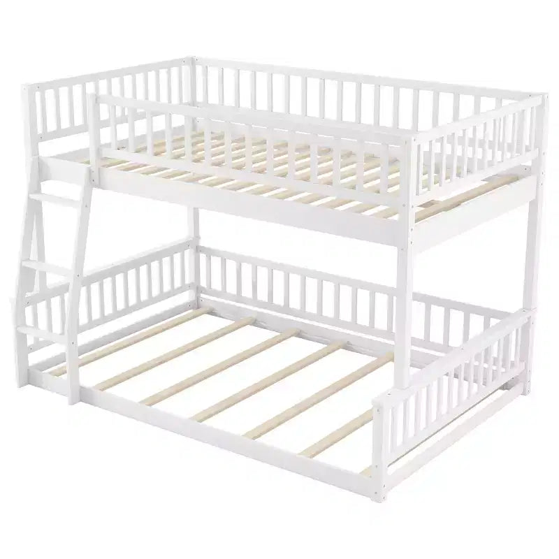 Lit en bois Queen Size avec garde-corps, échelle, montage facile