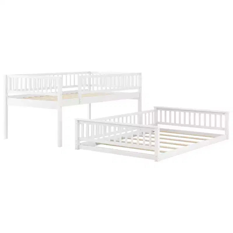 Lit en bois Queen Size avec garde-corps, échelle, montage facile