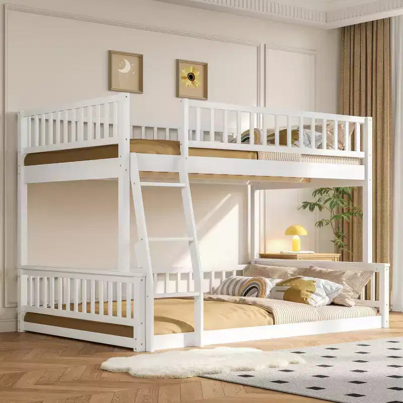 Lit en bois Queen Size avec garde-corps, échelle, montage facile