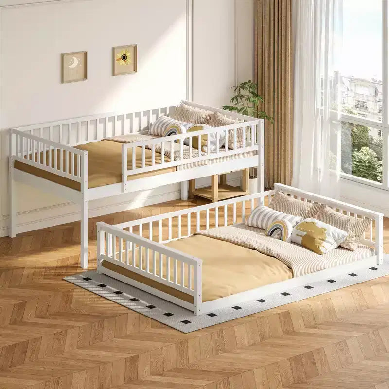 Lit en bois Queen Size avec garde-corps, échelle, montage facile