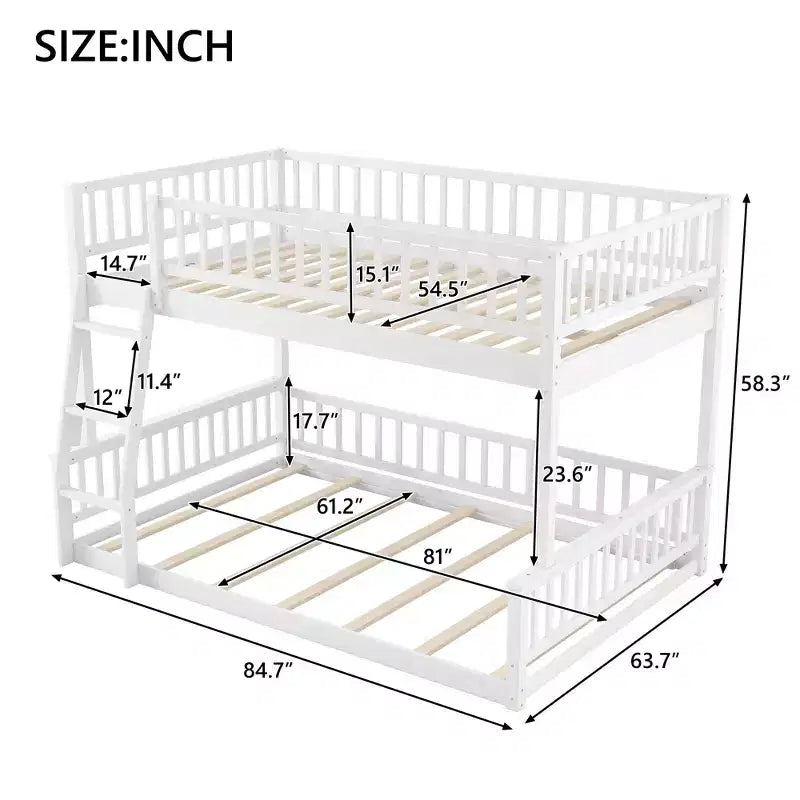Lit en bois Queen Size avec garde-corps, échelle, montage facile