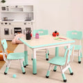 Table et 4 Chaises Enfants Réglables Antidérapantes, Résistantes aux Graffitis, Bureau Multi-Activités pour Enfants de 2 à 10 Ans Maison/Garderie/Salle d'Étude, Bleu Lac