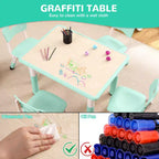 Table et 4 Chaises Enfants Réglables Antidérapantes, Résistantes aux Graffitis, Bureau Multi-Activités pour Enfants de 2 à 10 Ans Maison/Garderie/Salle d'Étude, Bleu Lac