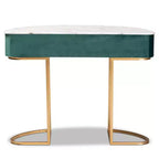 1 tiroir Console Beale en velours et brossé Vert/Or : dessus en faux marbre, cadre en MDF