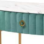 1 tiroir Console Beale en velours et brossé Vert/Or : dessus en faux marbre, cadre en MDF